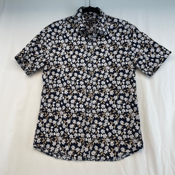 Michael Kors Slim Fit Short Sleeve Button Down Dress Shirt Navy Floral Men’s M - Picture 1 of 14